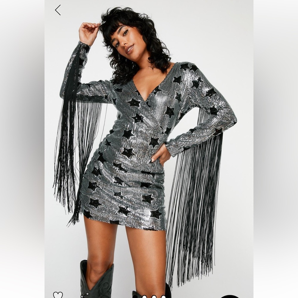 Star Sequin Fringed Mini Dress